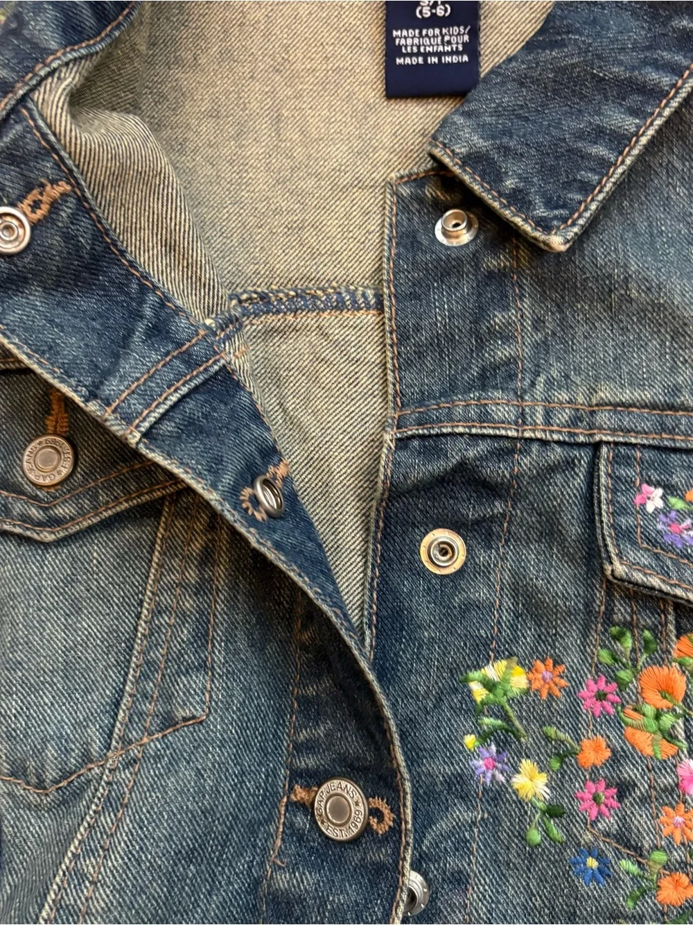 Vintage GAP Girls Denim Jean Jacket Embroidered Flowers Butterfly Size S